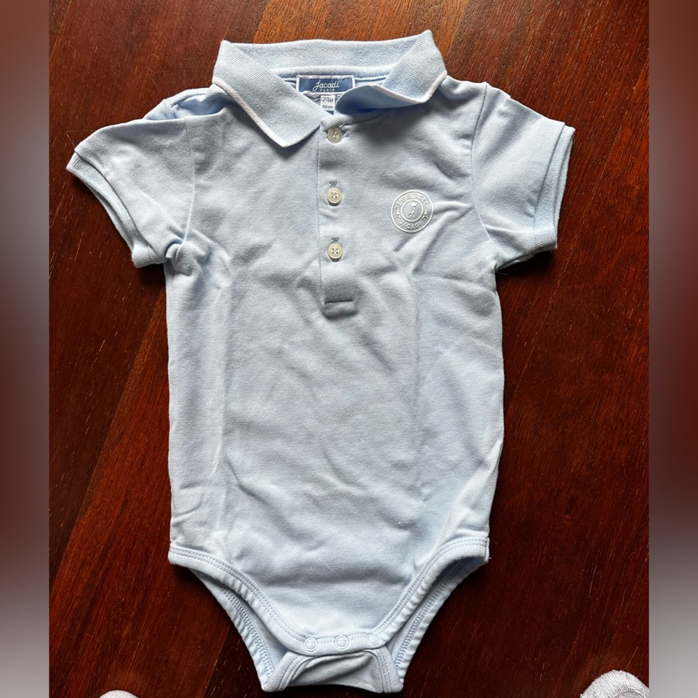 Jacadi baby boy short sleeve polo onesie light blue